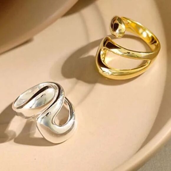 NEW Gold over 925 Sterling Silver Minimalist Design Adjustable Ring - Picture 1 of 12